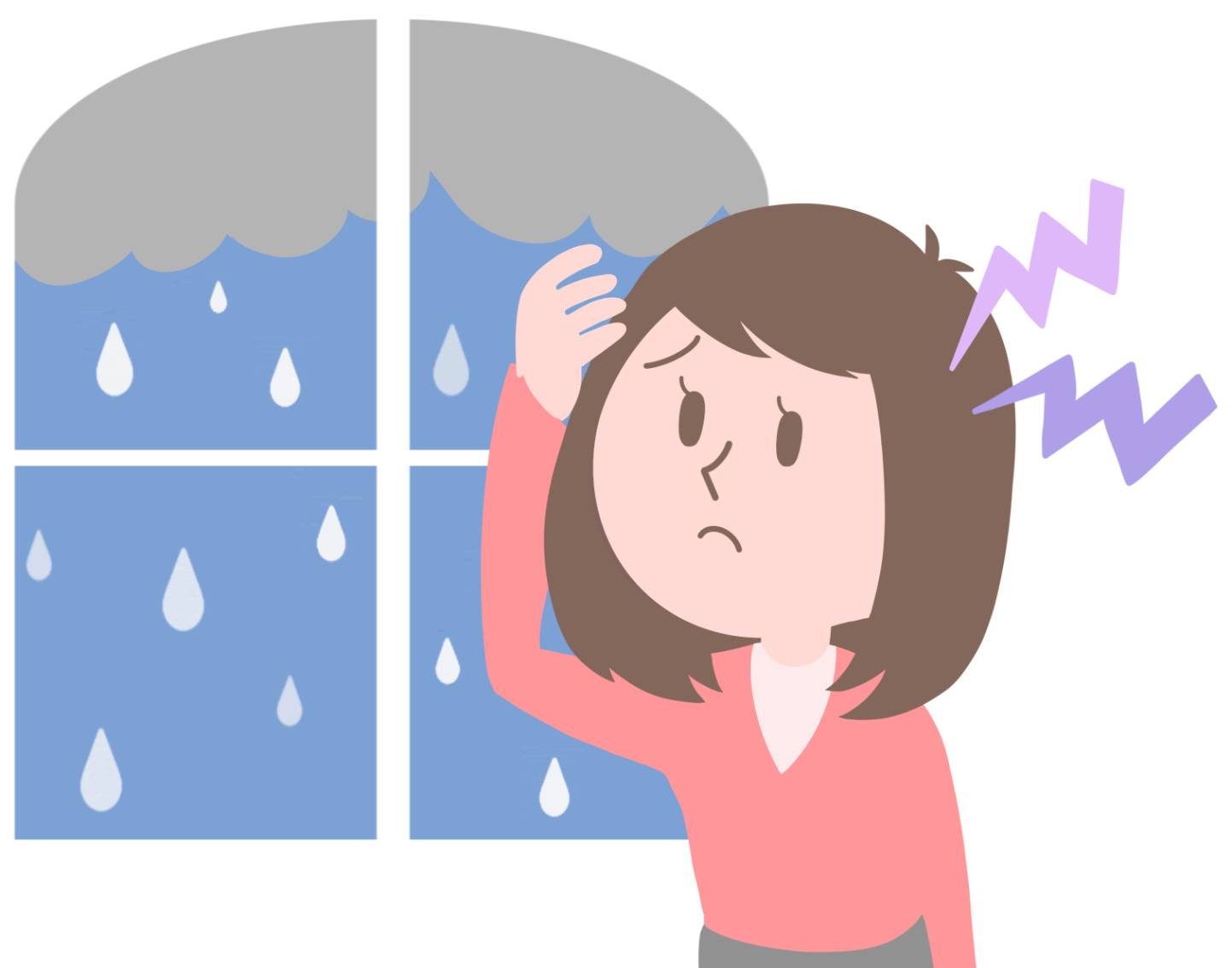雨で頭痛の女性